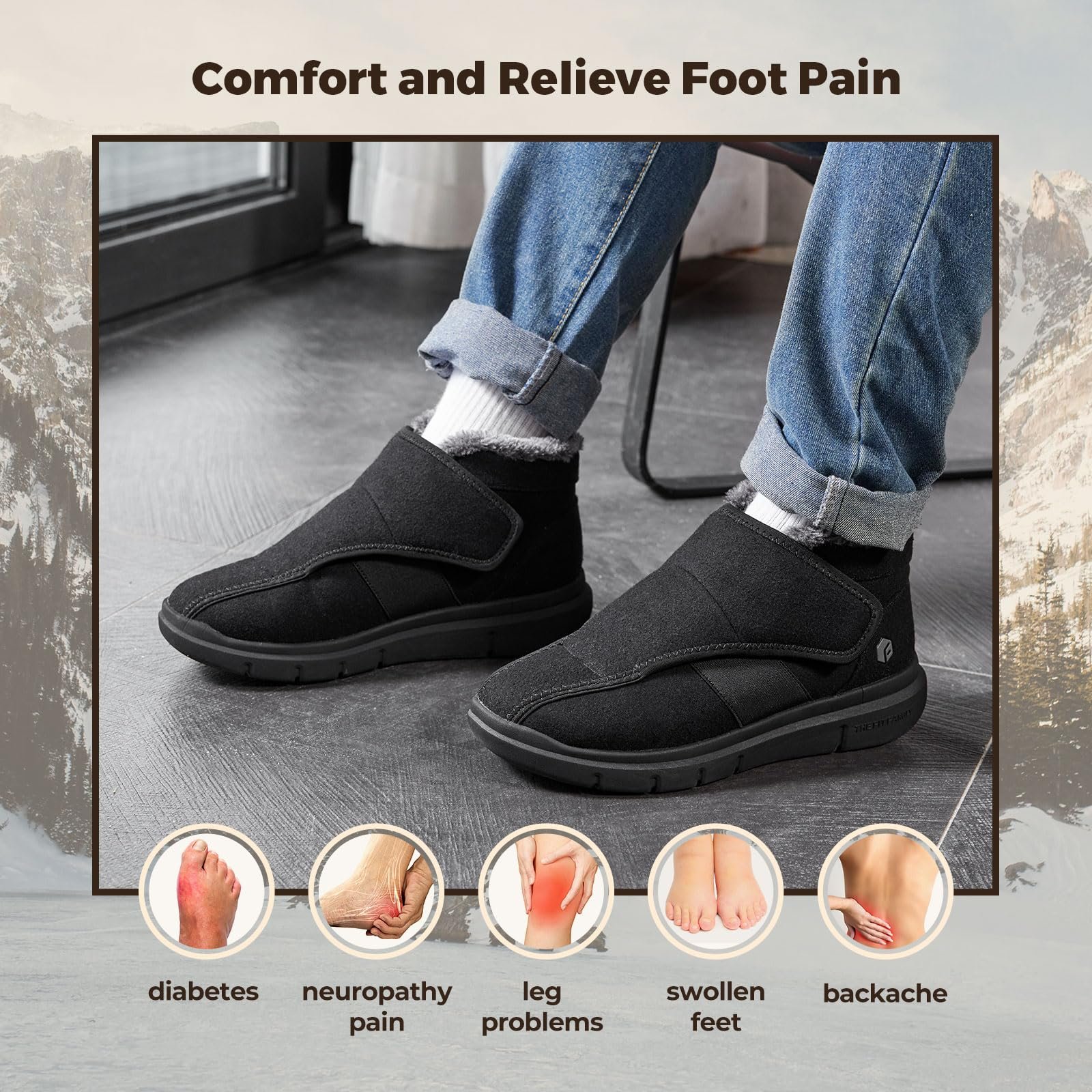 Чоботи FitVille Extra Wide Shoes Чоловічі Зимові Застібка на липучці, фото №5