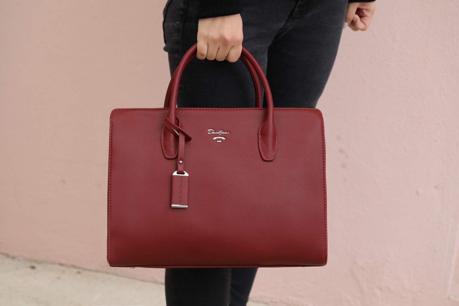 Сумка с ручками David Jones Большая Тоут Шоппер из искусственной кожи Много отделений Много карманов на молнии Красная, фото №3