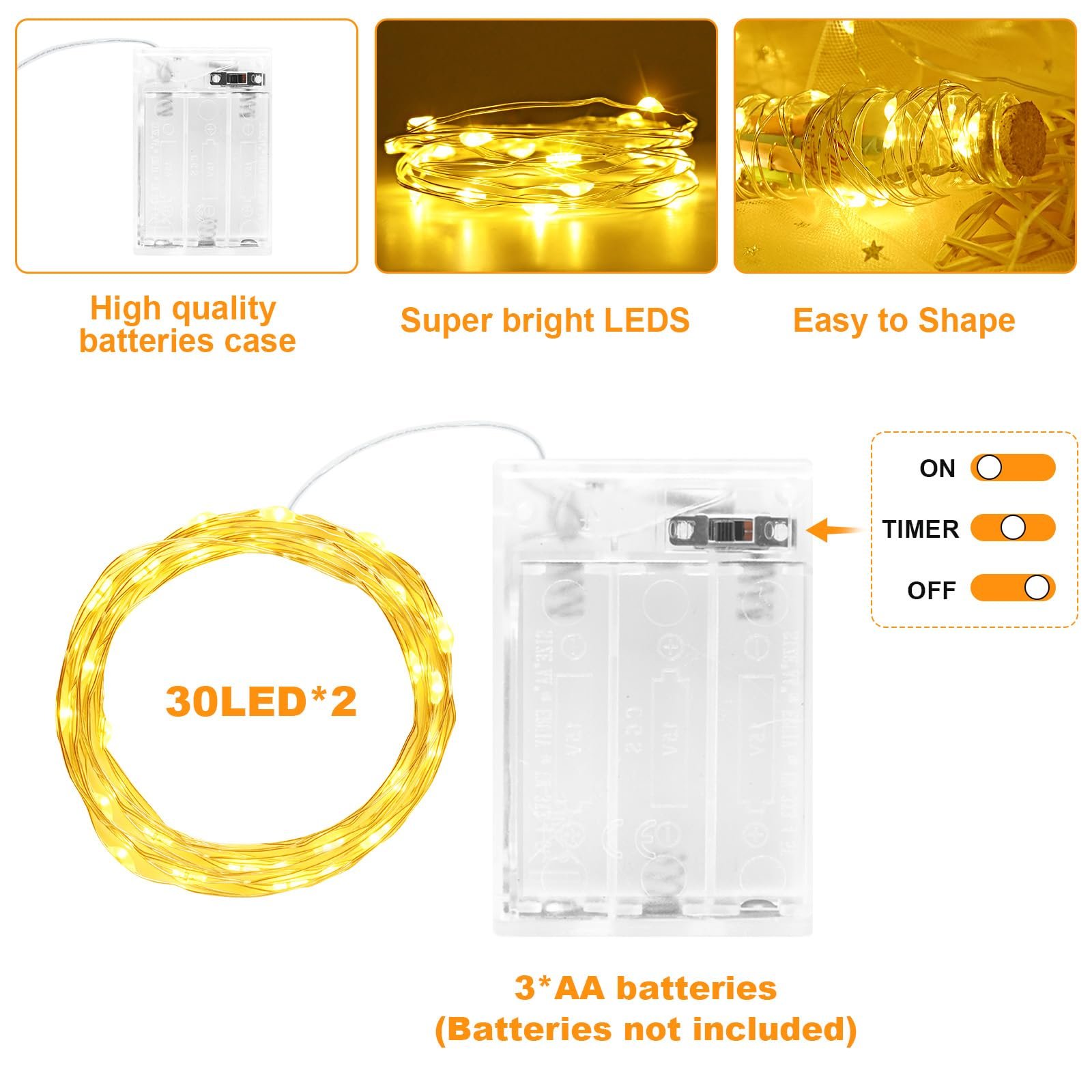 Гірлянда Cshare LED 30 LED 3 м, теплий білий, фото №5