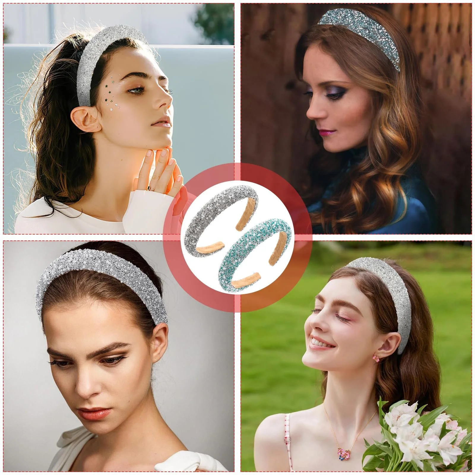 Набір з 2 обручів на голову з блискітками та стразами, фото №7 Набір з 2 обручів на голову з блискітками та стразами, фото №7
