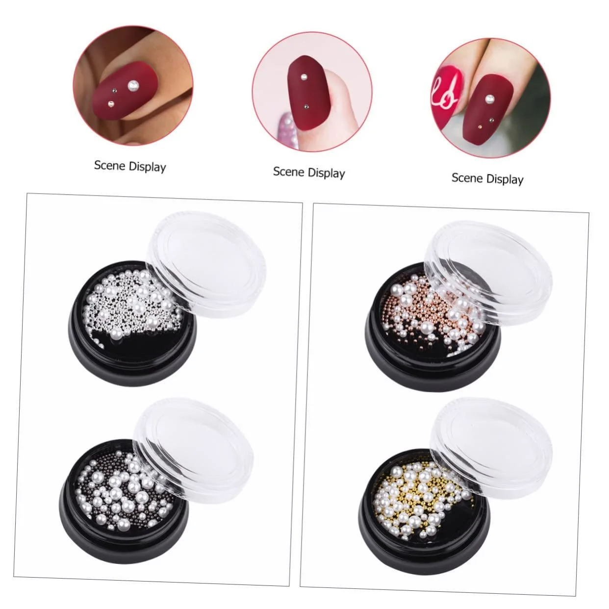 Перлини для нігтів PLAFOPE, 4 коробки, білі, круглі, сталеві, фото №3