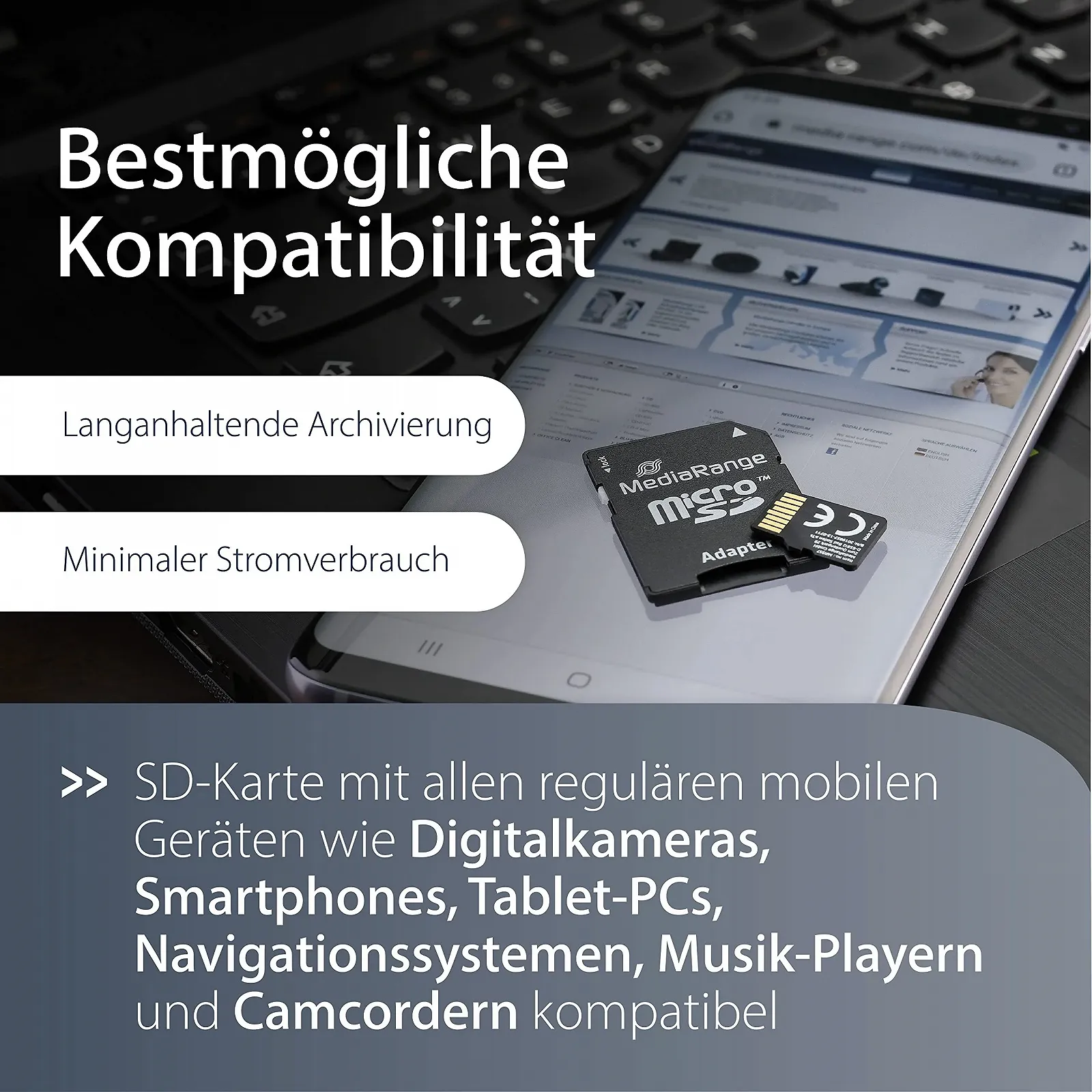 Карта пам'яті Micro SDXC MediaRange 128ГБ Class 10 з SD-адаптером, фото №4 Карта пам'яті Micro SDXC MediaRange 128ГБ Class 10 з SD-адаптером, фото №4