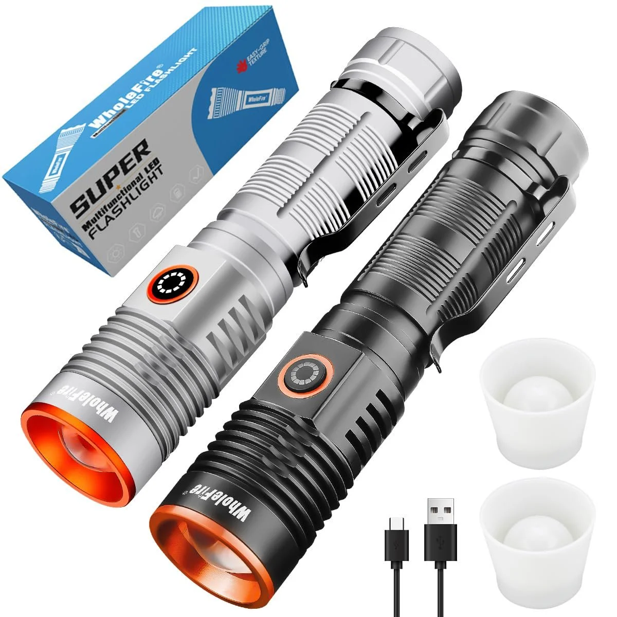 Ліхтарик WholeFire 2 шт LED Перезаряджається Магнітна база 20000 люмен USB Перезаряджається Zoomable Водонепроникний, фото №1