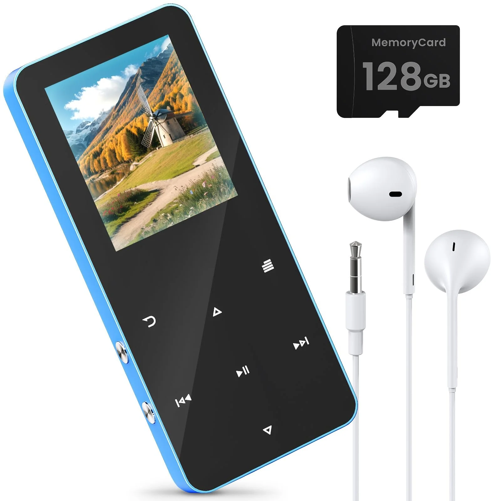 MP3-плеер HOVIN 128GB Bluetooth, с динамиком, наушниками, слотом для TF-карты, цветной экран 1,8 дюйма, FM-радио, видео, запись голоса, спортивный, фото №1