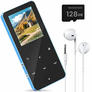 MP3-плеер HOVIN 128GB Bluetooth, с динамиком, наушниками, слотом для TF-карты, цветной экран 1,8 дюйма, FM-радио, видео, запись голоса, спортивный - Фото 1