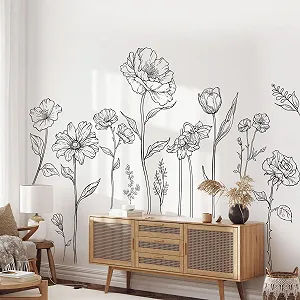 Наклейка на стіну Supzone Large Black Flower Minimalist Garden Чорна - Фото 1