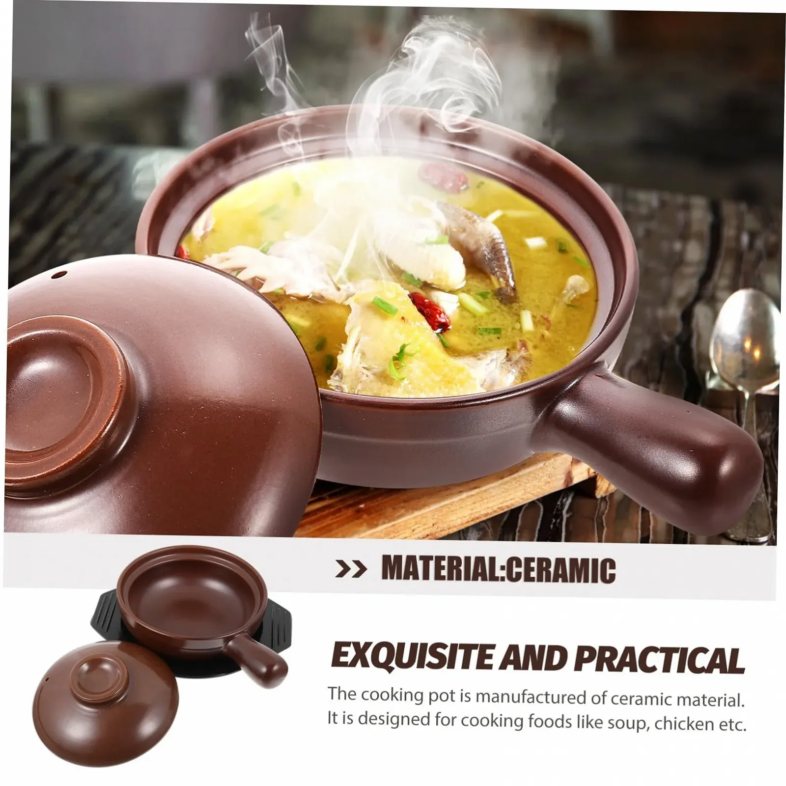 Кастрюля керамическая с антипригарной ручкой термостойкая, равномерное распределение тепла, фото №5