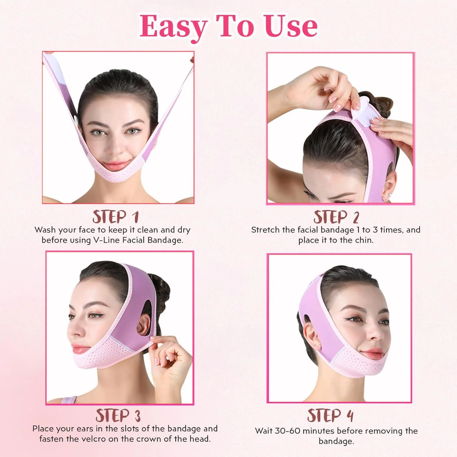 V-Line Маска для лица для подтяжки кожи Reusable Lifting Mask против второго подбородка для V-образного контура Дышащий эластичный материал Фиолетовый, фото №5