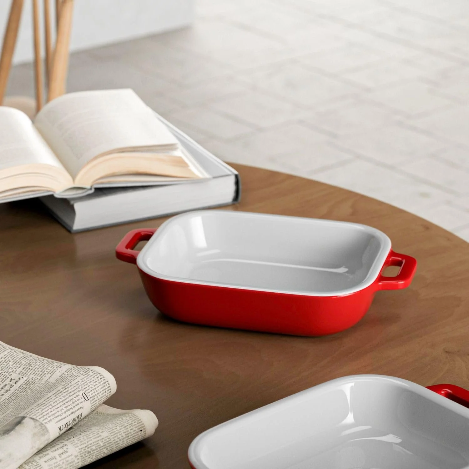 Форма для запекания фарфоровая прямоугольная с ручками 27 x 17 x 4,5 см красная, фото №4