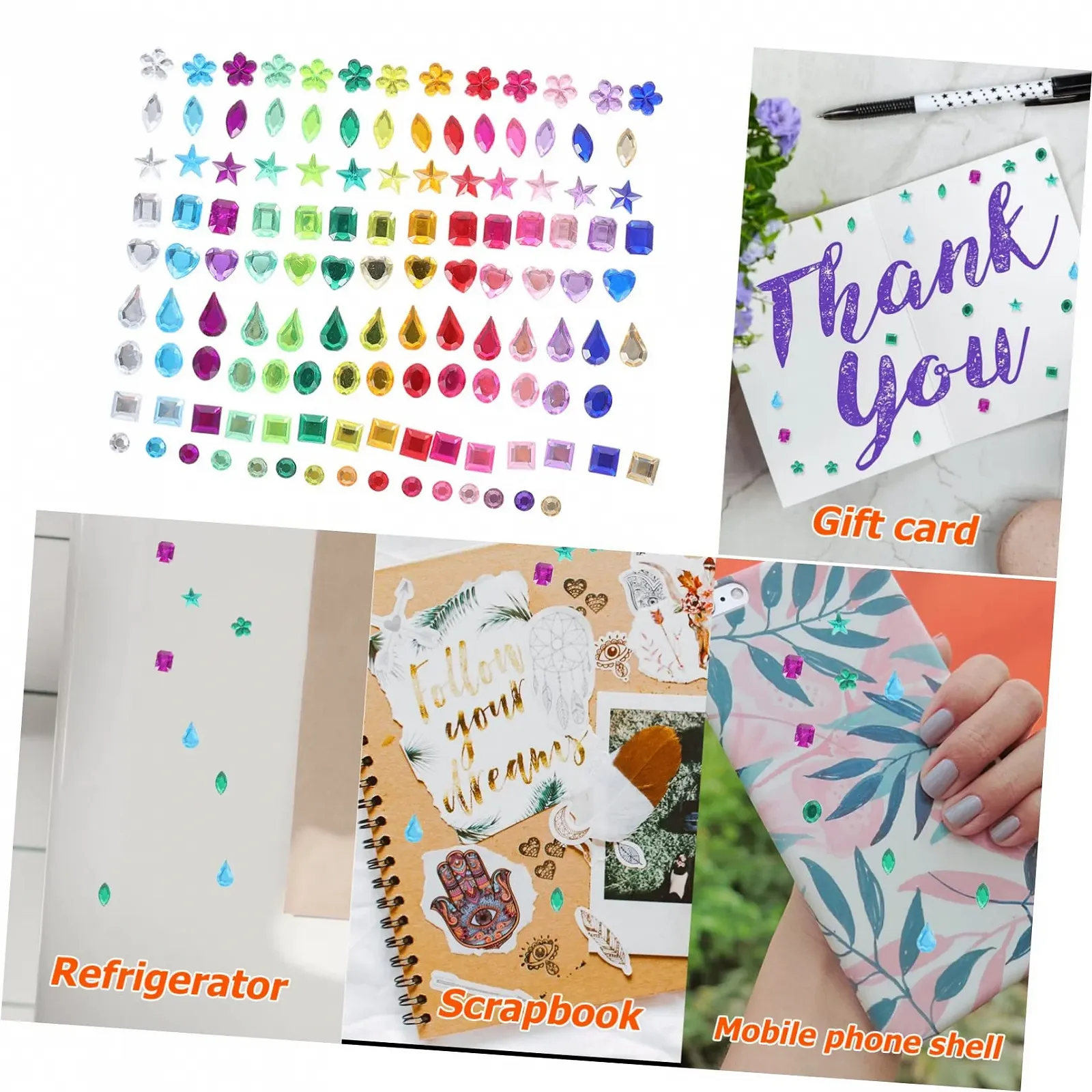 Стрази Плоскі Креативні Не клейкі Різнокольорові та Формові Декоративні Камені для Рукоділля, 3 шт, фото №8