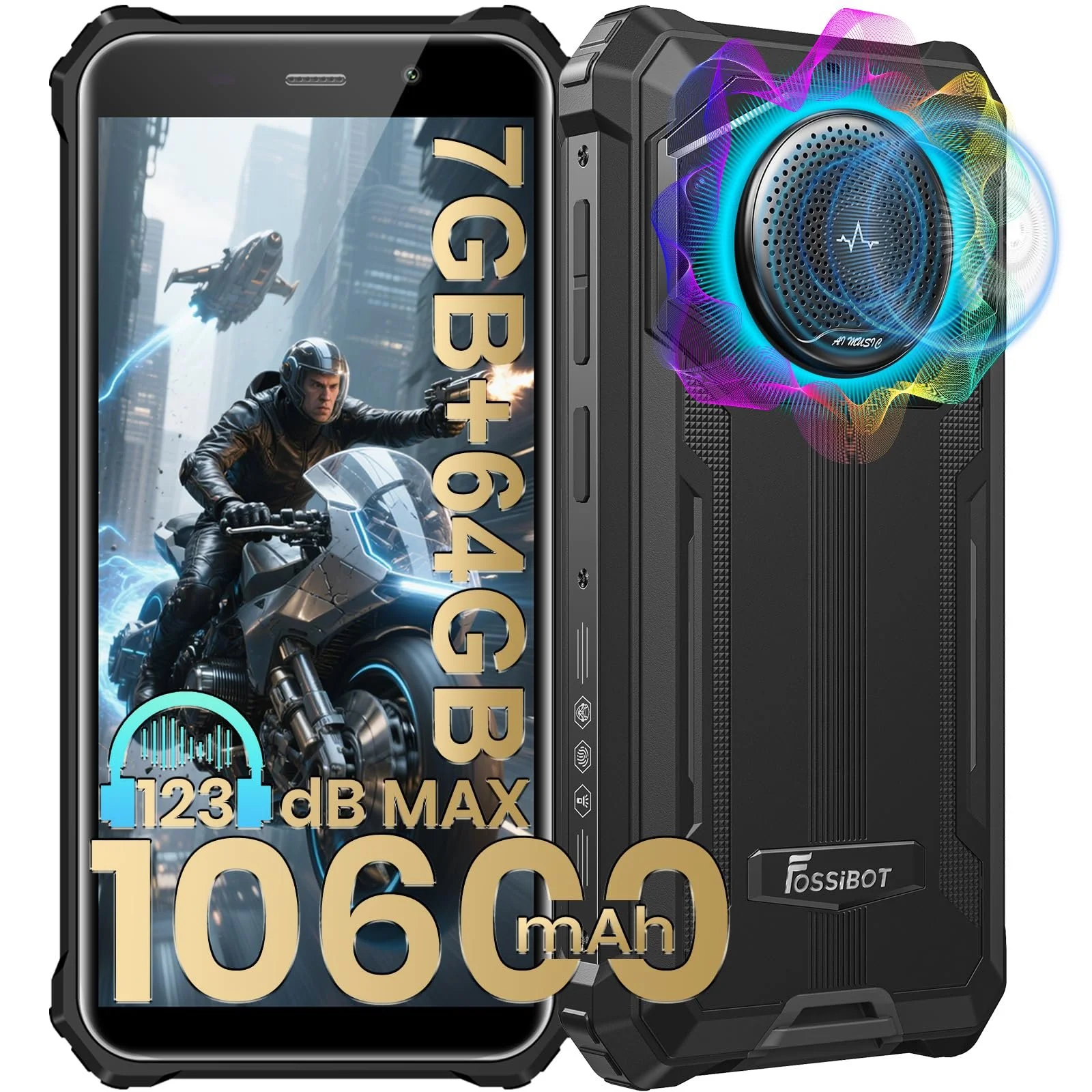 Защищенный смартфон FOSSiBOT F101P 10600 мАч 7 GB + 64 GB 5.45 дюймов 24 MP 4G Dual SIM Black, фото №1 Защищенный смартфон FOSSiBOT F101P 10600 мАч 7 GB + 64 GB 5.45 дюймов 24 MP 4G Dual SIM Black, фото №1