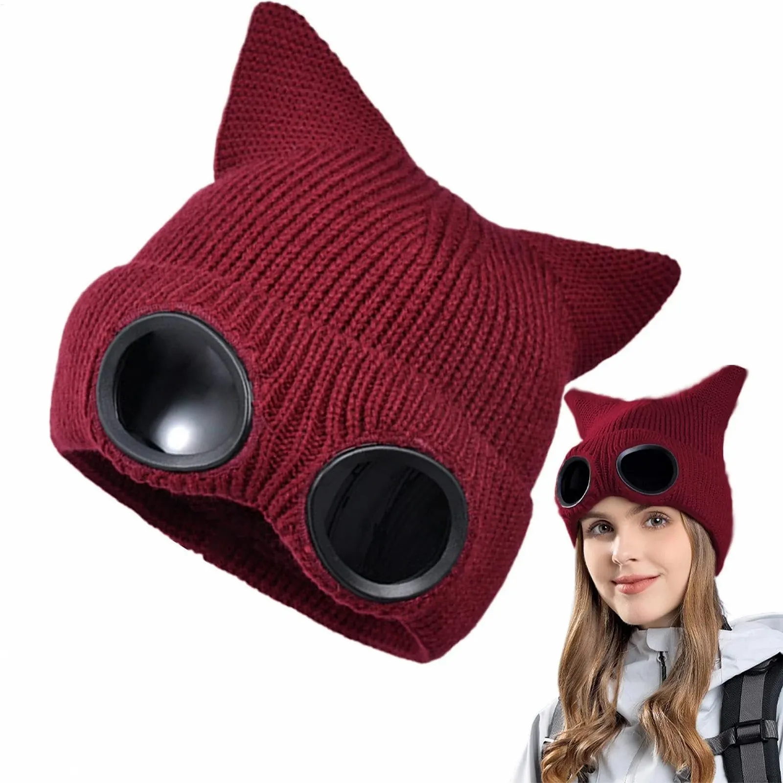 Шапка-очки Вязаная для улицы Унисекс, фото №3