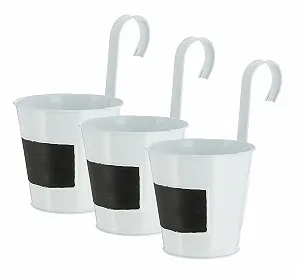 Металлическое кашпо Spetebo Набор из 3 шт. Белый С полем для надписей synthetic.ua - Фото 1