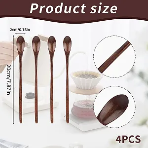 Ложка Деревянная Набор из 4 маленьких длинных ложек для кофе, меда, деревянных суповых ложек, для смешивания, ретро Nanmu малых деревянных ложек, десертных ложек synthetic.ua - Фото 1