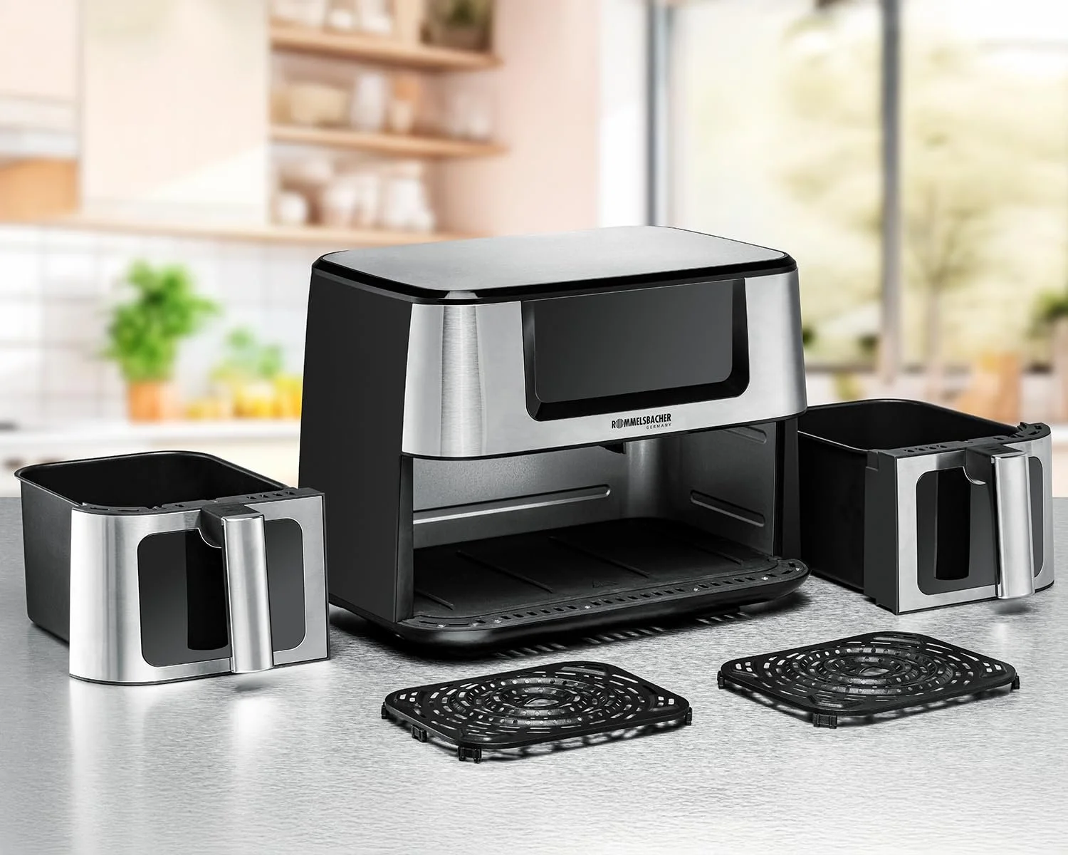Подвійна мультипіч ROMMELSBACHER FRH 2650 2 кошики по 5.5 л 40-230°C 12 програм оглядове вікно PFAS-Free, фото №6 Подвійна мультипіч ROMMELSBACHER FRH 2650 2 кошики по 5.5 л 40-230°C 12 програм оглядове вікно PFAS-Free, фото №6