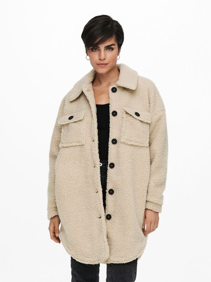 Куртка ONLY ONLNEWCAMILLA TEDDY SHACKET CC OTW 15228419-Oatmea Бежевый S, фото №1