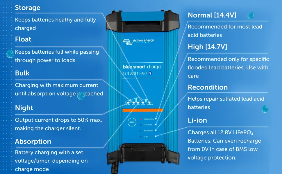 Зарядное устройство Victron Energy Blue Smart Blue IP22 12V 30A, фото №4 Зарядное устройство Victron Energy Blue Smart Blue IP22 12V 30A, фото №4