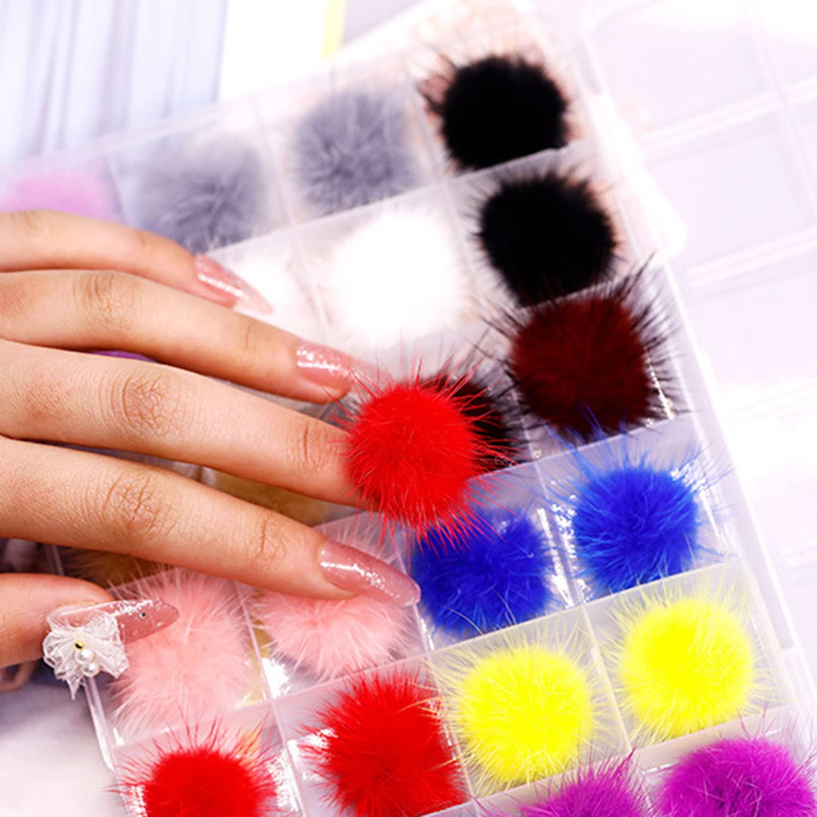 Помпони для нігтів Пухнасті знімні Різнокольорові, фото №2