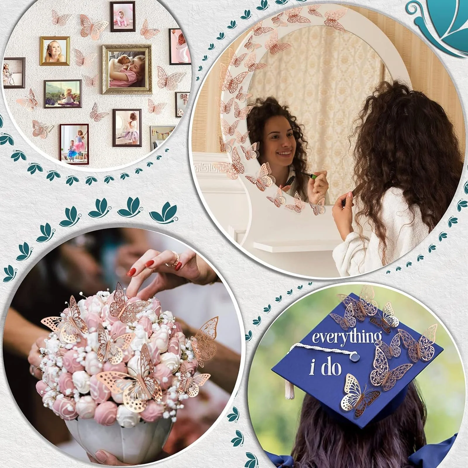 Наклейки на стіну 3D Butterflies 36 шт. Рожеве золото, фото №4