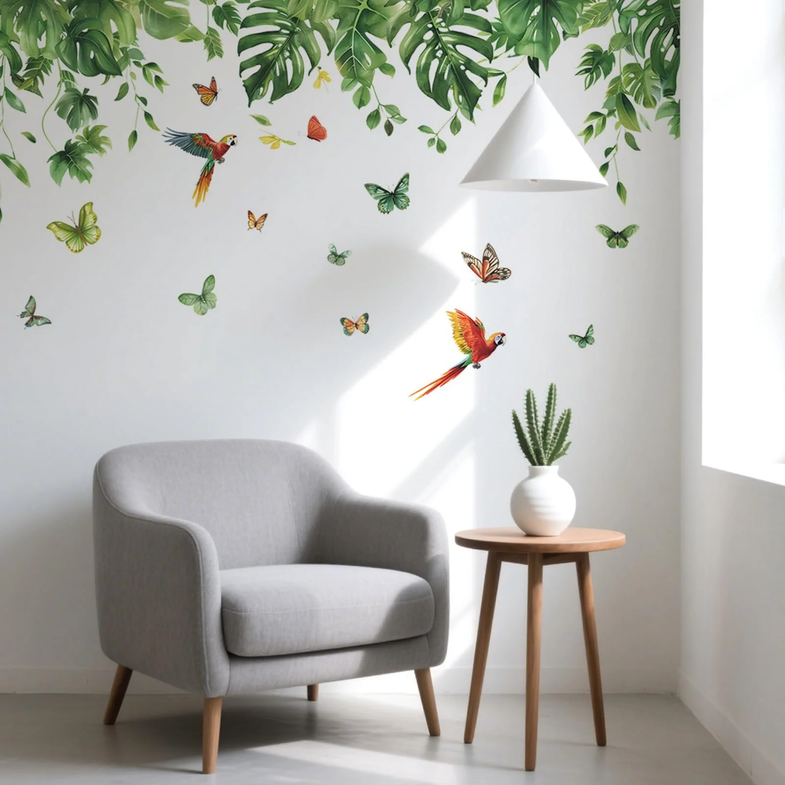 Наклейка на стіну Тропічне листя Рослини Птахи Метелики, фото №1 Наклейка на стіну Тропічне листя Рослини Птахи Метелики, фото №1