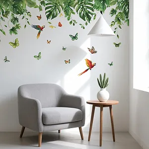 Наклейка на стіну Тропічне листя Рослини Птахи Метелики - Фото 1