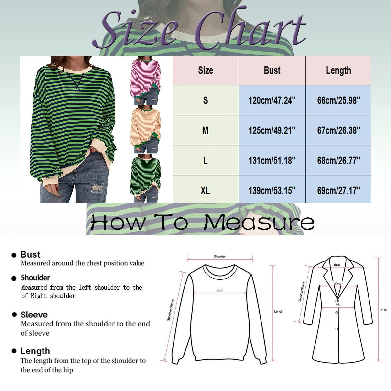 Свитшот pvucpot Женский в полоску Цветной блок Топ Пуловер Повседневный Круглый вырез Длинный рукав Свободный Свитшот Женский в полоску Пуловер Женский топ, фото №5