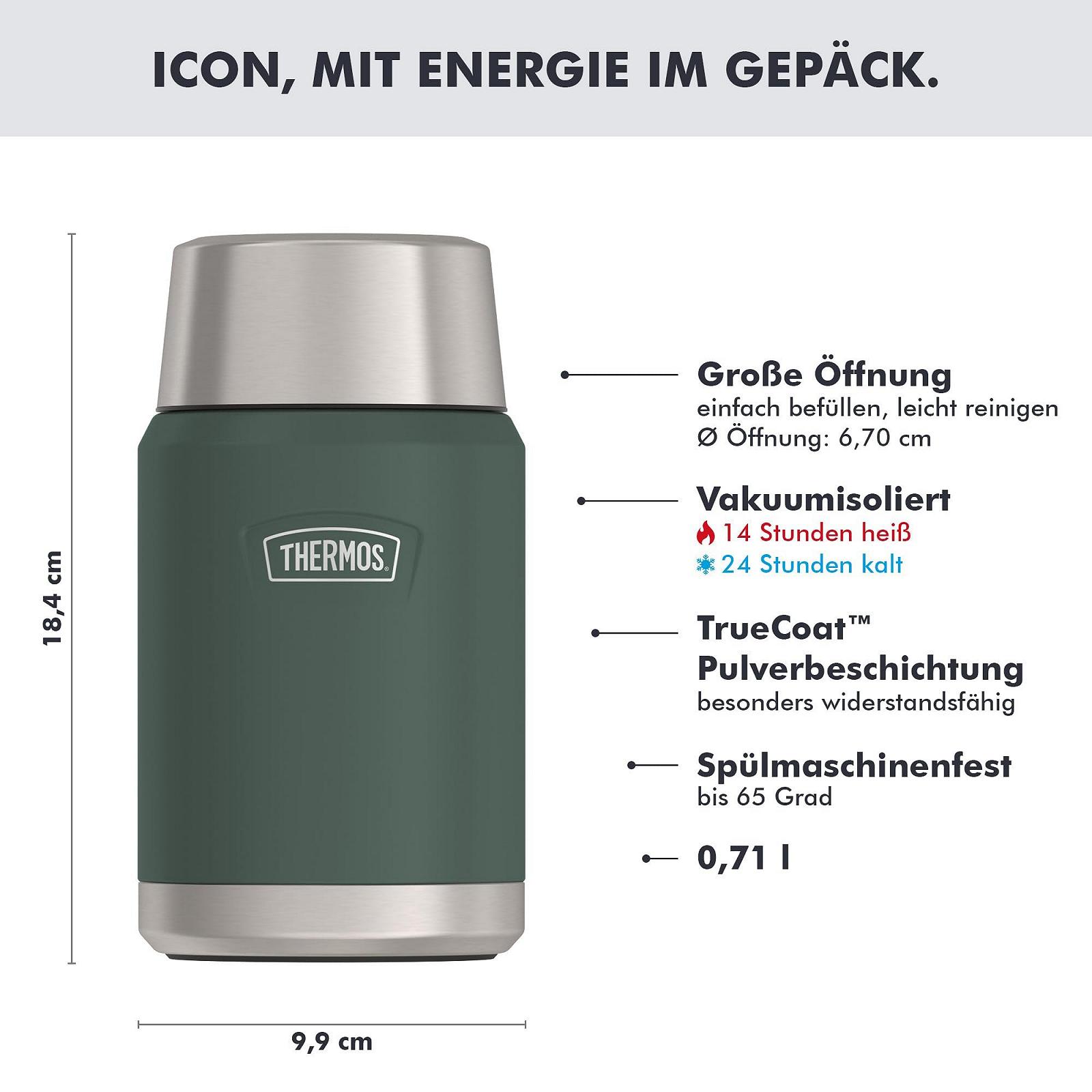 Термос для їжі Thermos ICON 0.71 л нержавіюча сталь зі складаною ложкою Темно-зелений, фото №3 Термос для їжі Thermos ICON 0.71 л нержавіюча сталь зі складаною ложкою Темно-зелений, фото №3