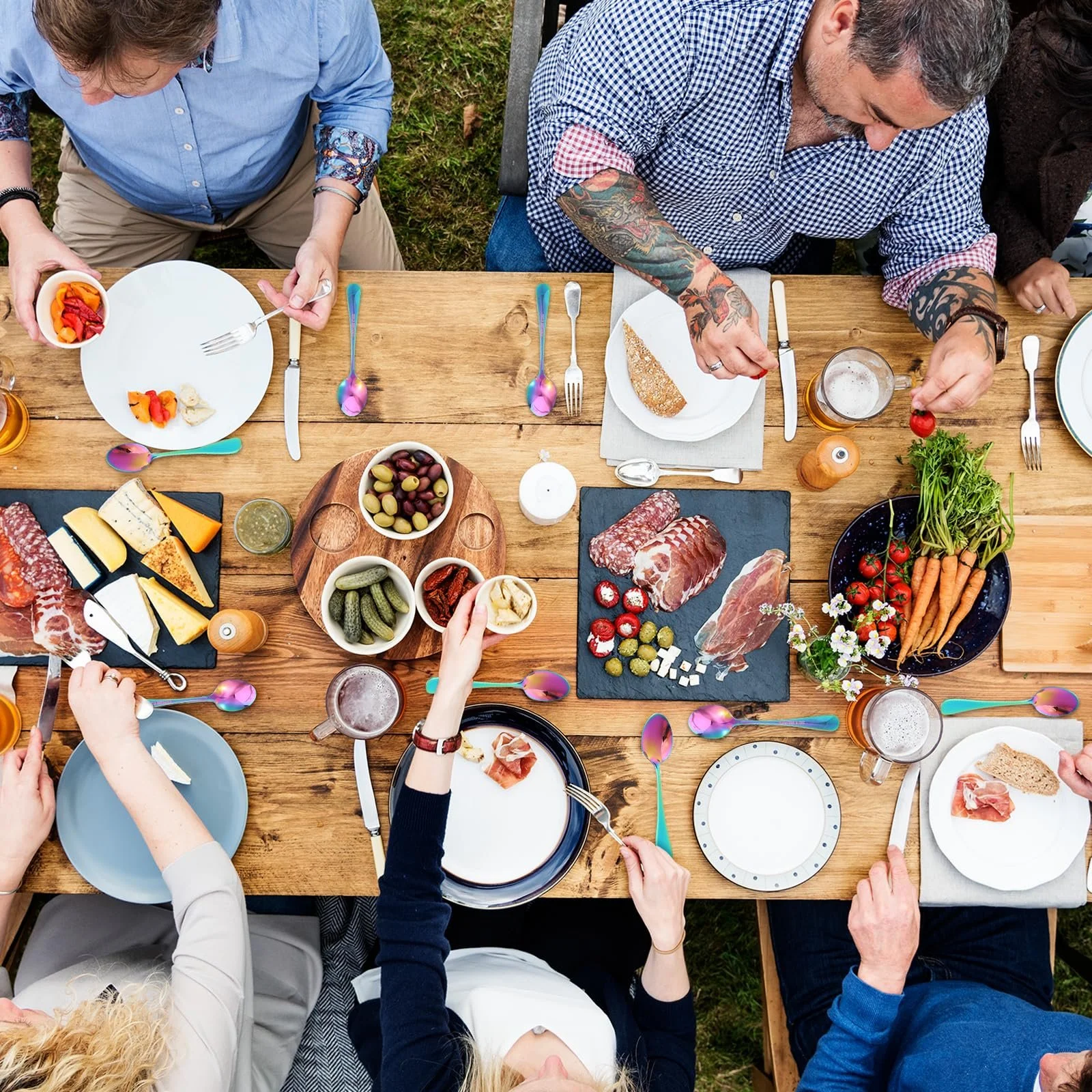 Ложка чайна з нержавіючої сталі, набір 6 штук, райдужна, 14 см, фото №4