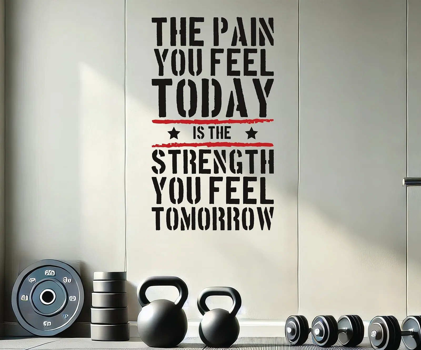 Наклейка на стіну Pain Today Strength Tomorrow Gym Motivational 57 x 100 см Чорно-червона, фото №3