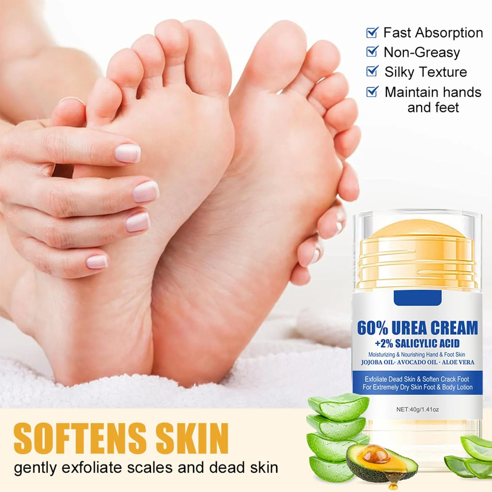 Крем для ног с мочевиной Urea Cream 60% увлажняющий и восстанавливающий против трещин для сухих стоп и рук, фото №3