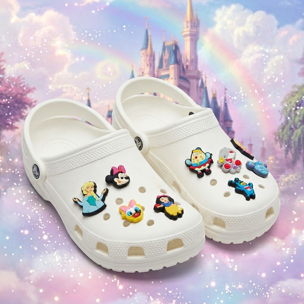 Набір джибітсів для кроксів (Crocs) «Принцеси та друзі» — Аксесуари Ельза, Білосніжка, Мінні Маус, Планктон, 8 шт. аксесуари для взуття crocs принцеси disney, фото №1