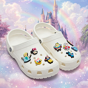 Набір джибітсів для кроксів (Crocs) «Принцеси та друзі» — Аксесуари Ельза, Білосніжка, Мінні Маус, Планктон, 8 шт. аксесуари для взуття crocs принцеси disney - Фото 1