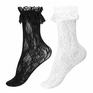 Жіночі шкарпетки з мереживом і рюшами Black + White, чорний, білий, One size fits all - Фото 1
