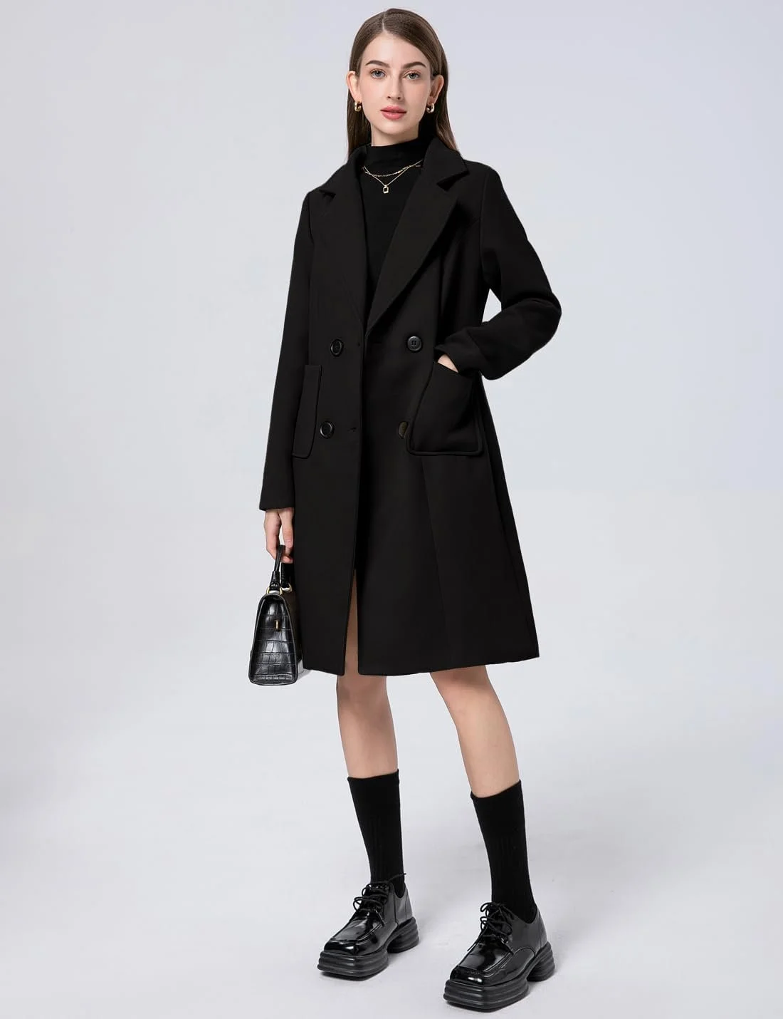 Пальто вовняне Vanchenl Жіноче Зимове Двобортне з коміром, фото №4
