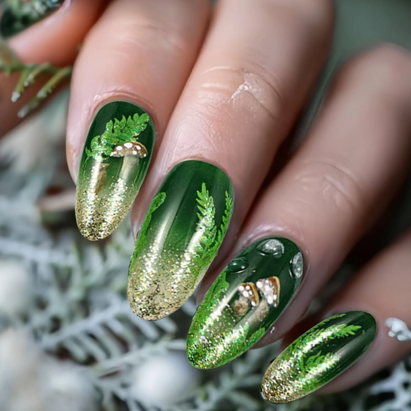 Накладные ногти FrostyFlair Press On Nails миндалевидные длинные зеленые с листьями 24 шт., фото №6 Накладные ногти FrostyFlair Press On Nails миндалевидные длинные зеленые с листьями 24 шт., фото №6