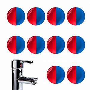Наклейки на кран Hot and Cold Water Labels Набор 10 шт. Круглые 10 мм Красный/Синий - Фото 1