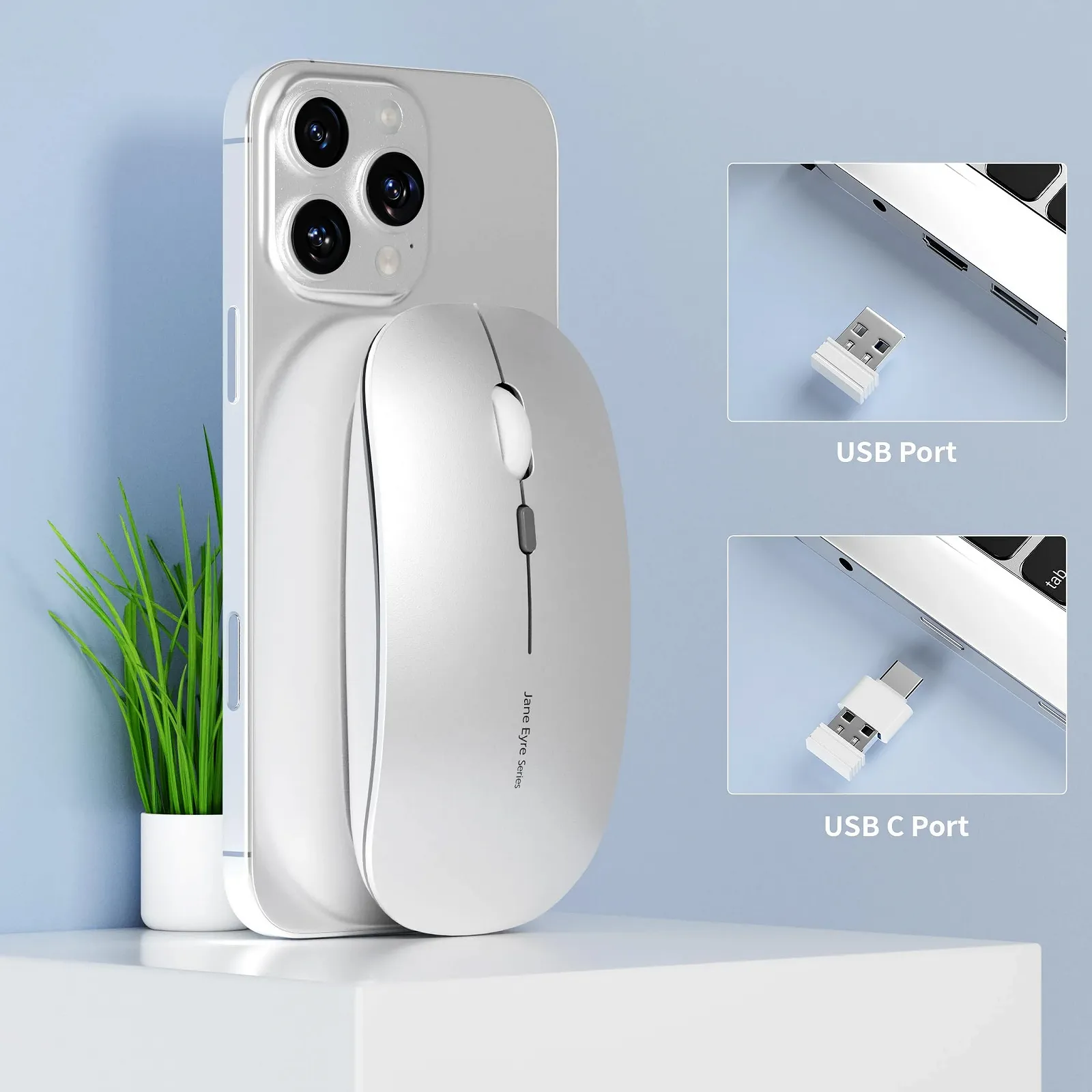 Мышь Беспроводная Uiosmuph Q5, 1600 DPI, серебристая, фото №7