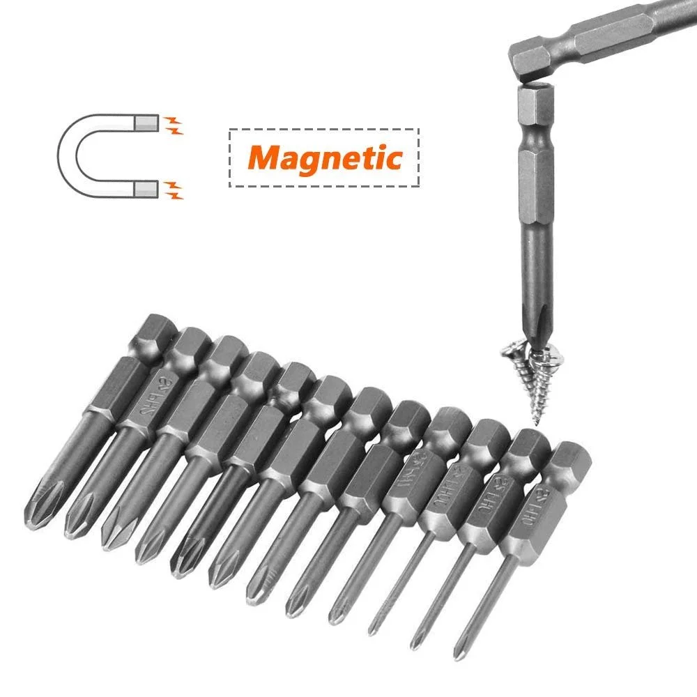 Набір біт для викрутки Phillips Mesee 12 шт. 1/4 дюйма S2 Steel 50 мм Magnetic Hex Shank, фото №4