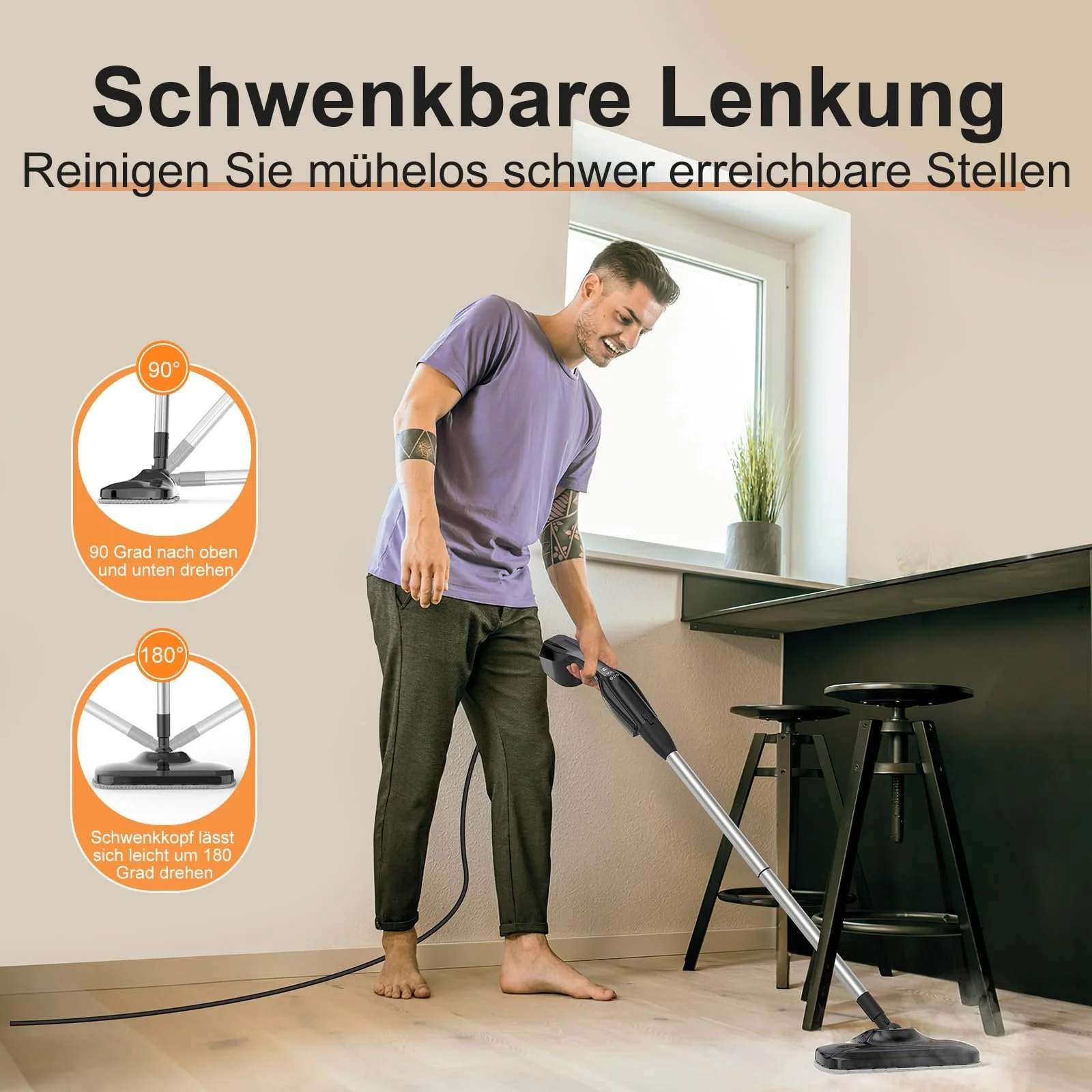 Пароочисник AUIFFER 17 в 1, багатофункціональний, з ручним пристроєм і паровою шваброю, швидкий час нагріву 30 секунд, фото №5