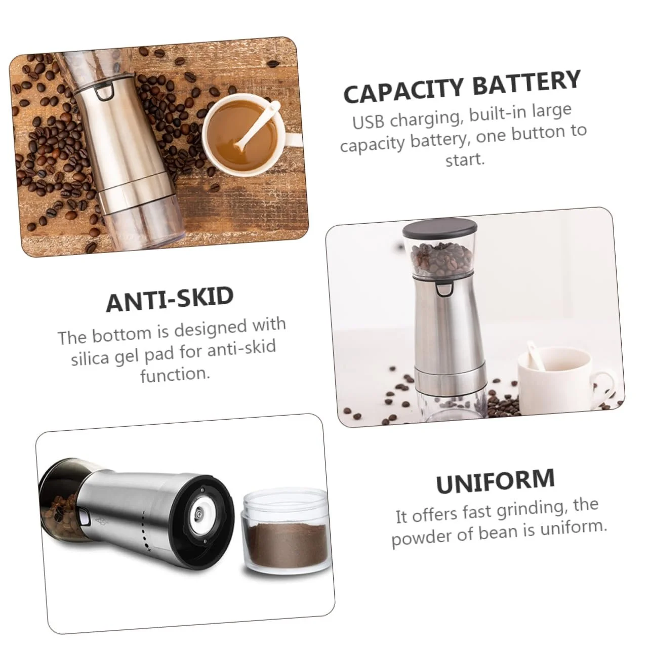 Автоматична кавомолка SOLUSTRE Електрична машина Керамічний сердечник Перезаряджається через USB Запуск однією кнопкою База, фото №5