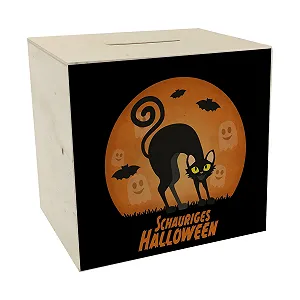 Скарбничка дерев'яна Хелловін чорна кішка місячний мотив - Фото 1