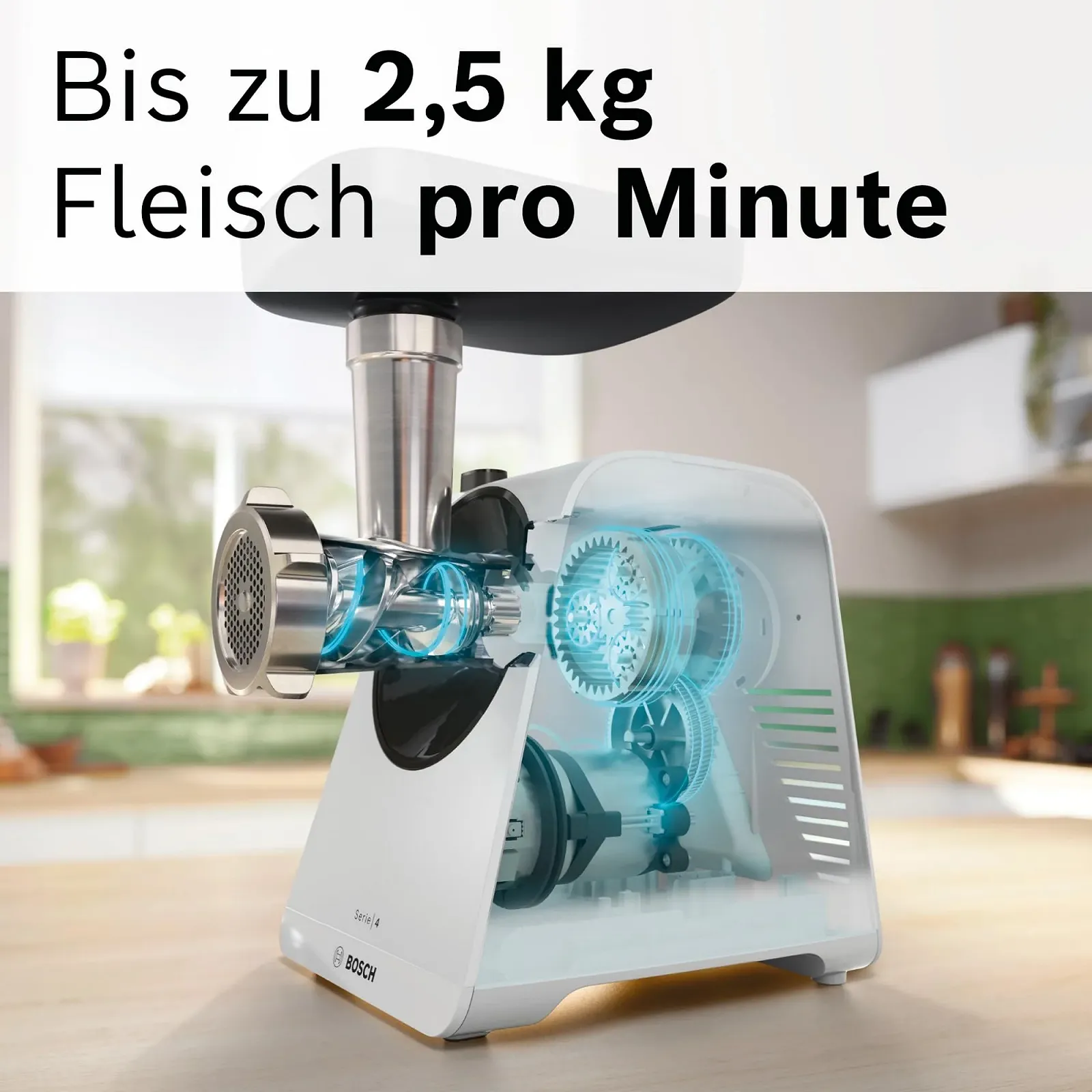 Электрическая мясорубка Bosch MultiPower Series 4 MFWS420W 1900 Вт 2 скорости White/Black, фото №3 Электрическая мясорубка Bosch MultiPower Series 4 MFWS420W 1900 Вт 2 скорости White/Black, фото №3