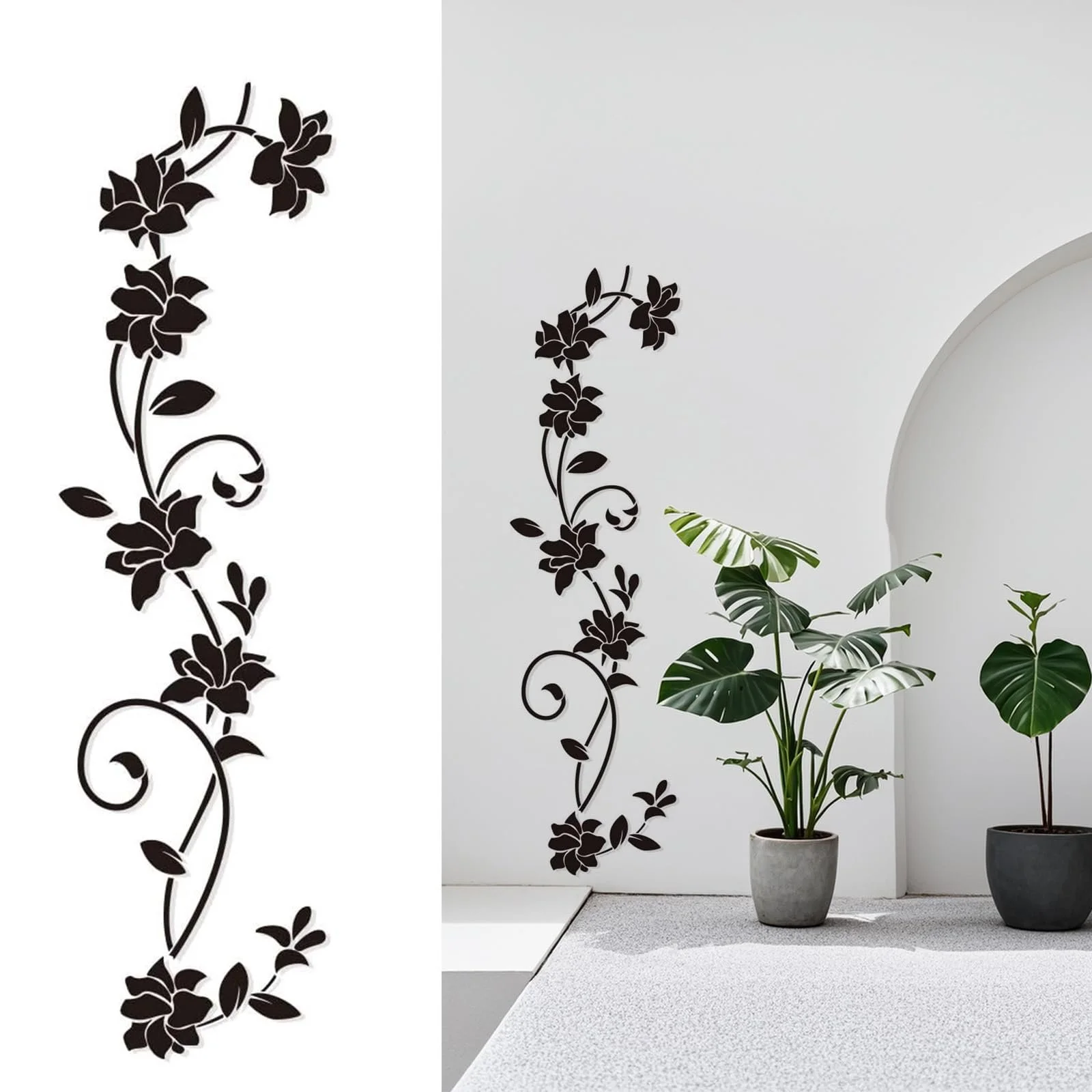 Набор наклеек на стену Цветочные узоры 2 шт. 105 x 30 см Черный, фото №3