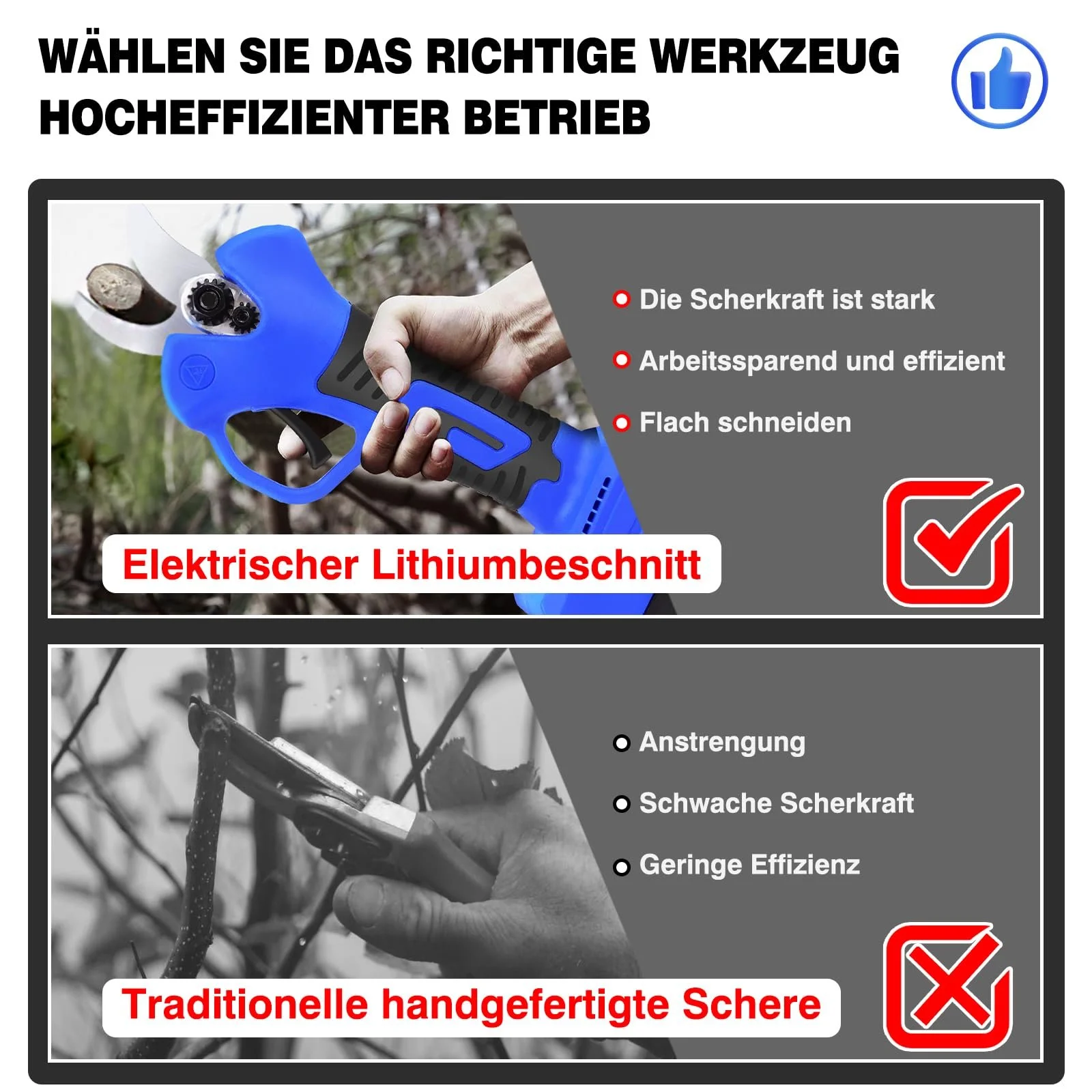 Електричні секатори 21 V, максимальний діаметр гілок 25 мм, з 1 акумулятором 1,5 Ah, фото №5 Електричні секатори 21 V, максимальний діаметр гілок 25 мм, з 1 акумулятором 1,5 Ah, фото №5