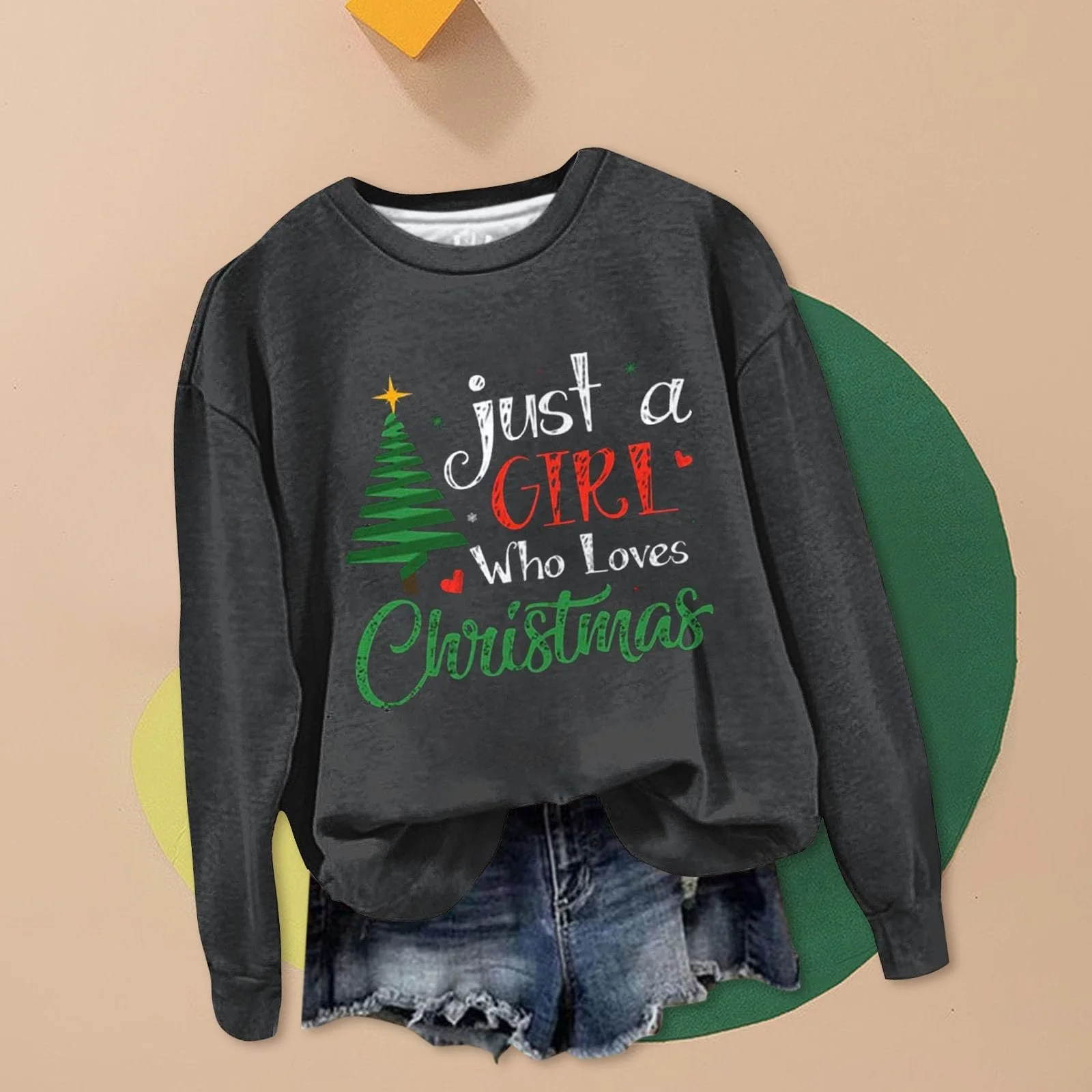 Женский свитшот Просто Девушка, Которая Любит Рождество, Милая Надпись, Графический Длинный Рукав, Рубашка, Круглый Вырез, Худи, Женский Топ, Свитер, фото №4