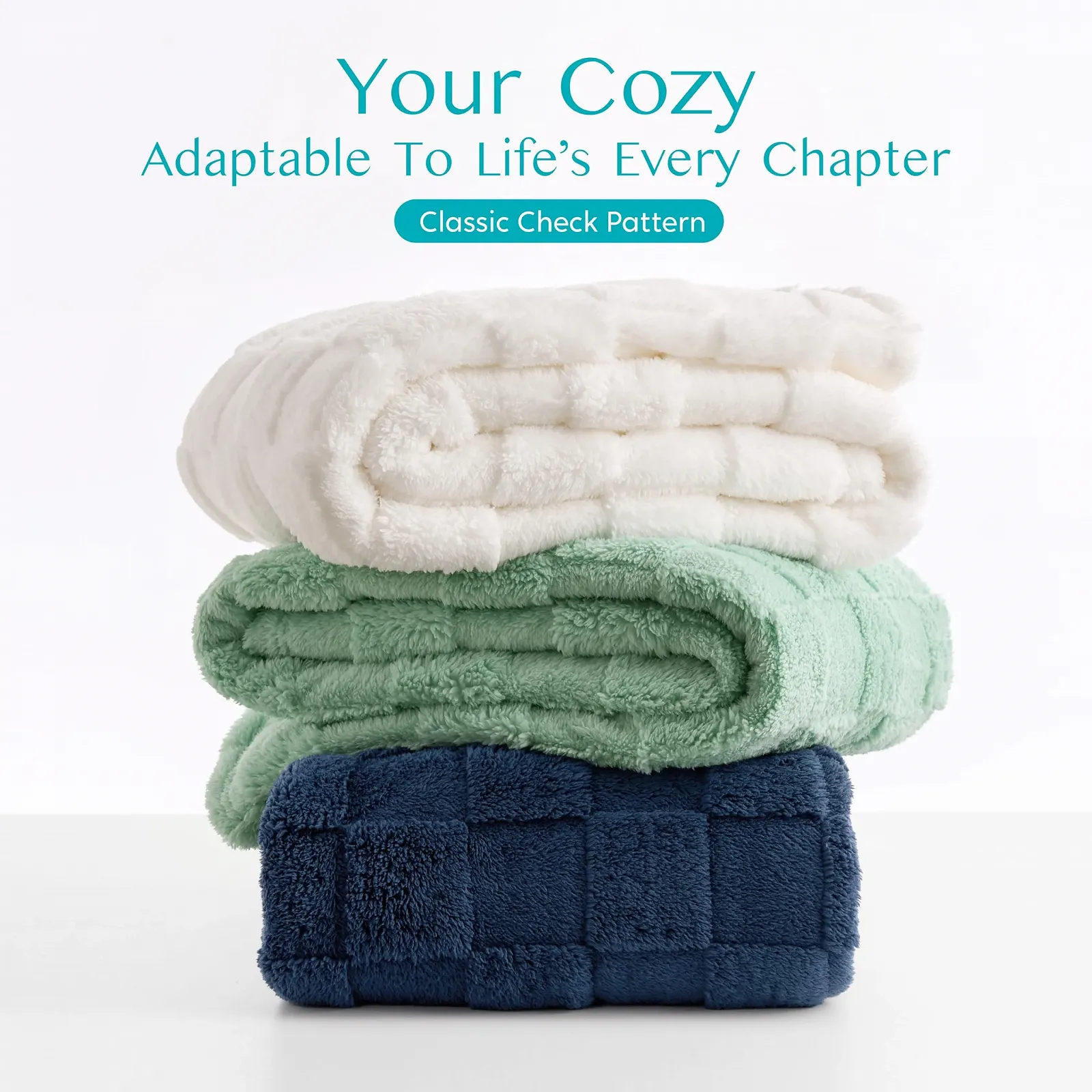 Покривало Joiedomi Полуторна М'яка Білий в Клітинку 152 x 203 см, фото №5