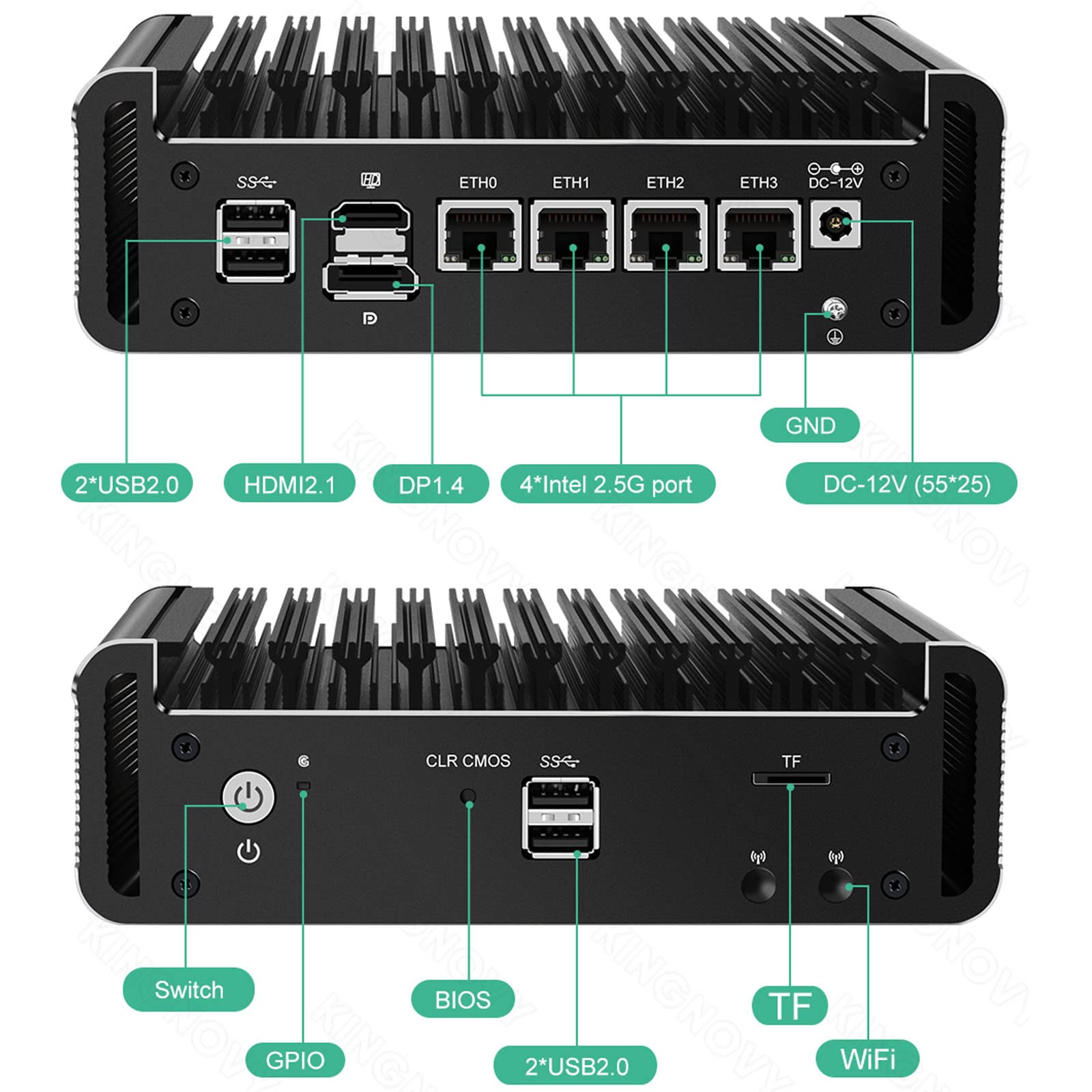 Міні ПК KingnovyPC Upgrade Firewall Micro Appliance 4 Port i226 2.5GbE LAN Fanless i3 N305, фото №2