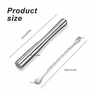 Мадлер для коктейлів PARFCO, нержавіюча сталь, 22.6 см, з двосторонньою ложкою для змішування, сріблястий synthetic.ua - Фото 1