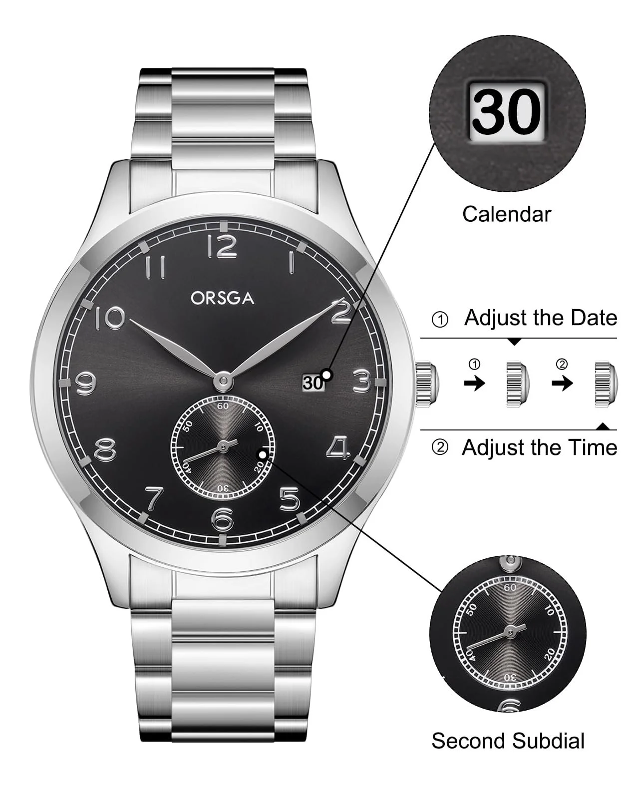 Мужские часы CIVO Аналоговые Кварцевые Модные Большой циферблат с календарем даты, сталь, фото №6