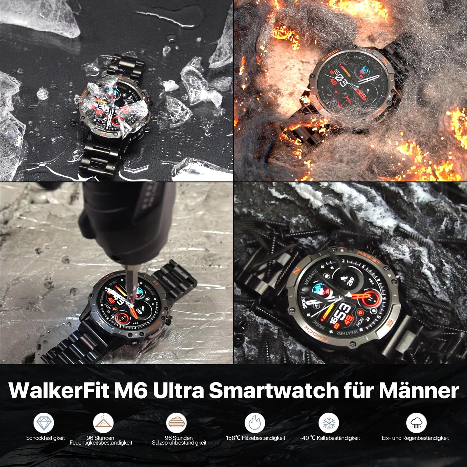 Смарт-часы Walkercam M6 Ultra с функцией телефона, AMOLED 1.43 дюйма, 110 спортивных режимов, монитор кровяного давления/пульса/кислорода/сна, шагомер, металлический ремешок, фото №7